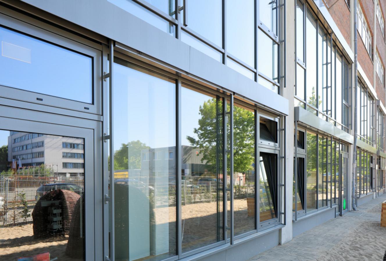 Aluminium facade with window and door elements