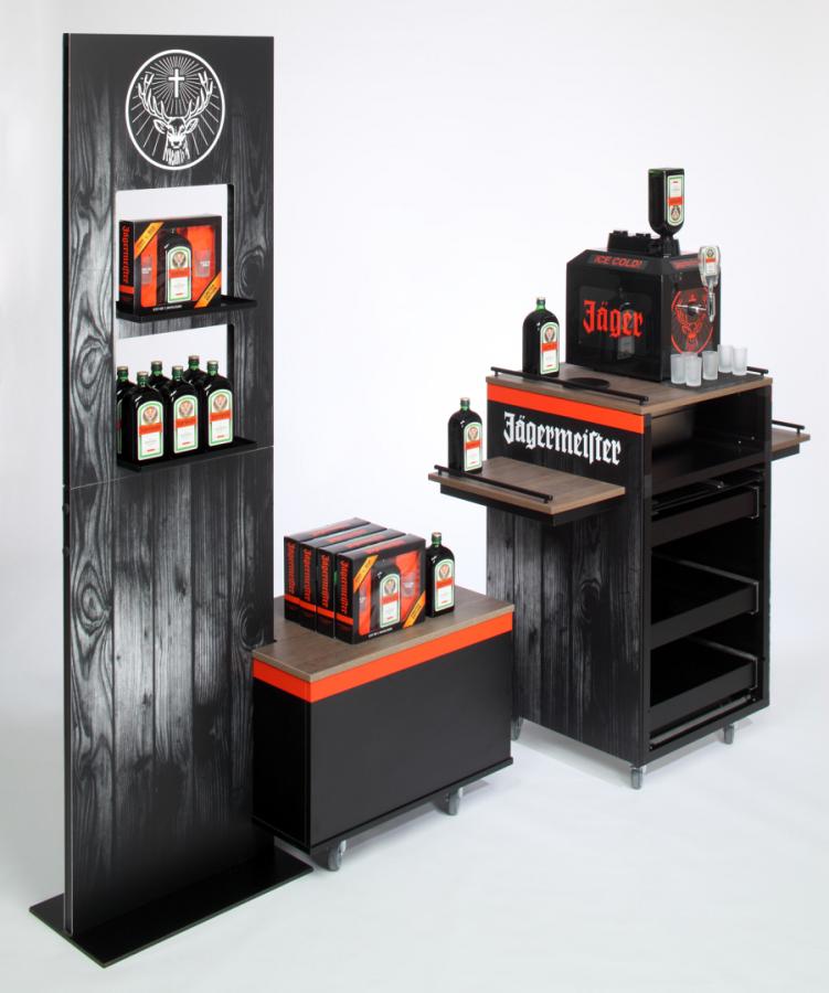 promotion display Jägermeister in wood decor look